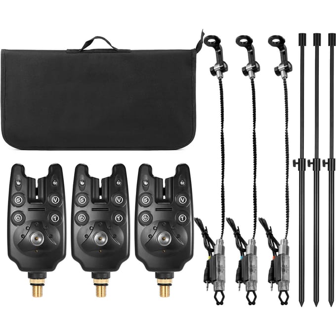 Visbeetmelders Visbanksticks Swingers Set met Gevoerde Visgereedschapstas set 2 zwart