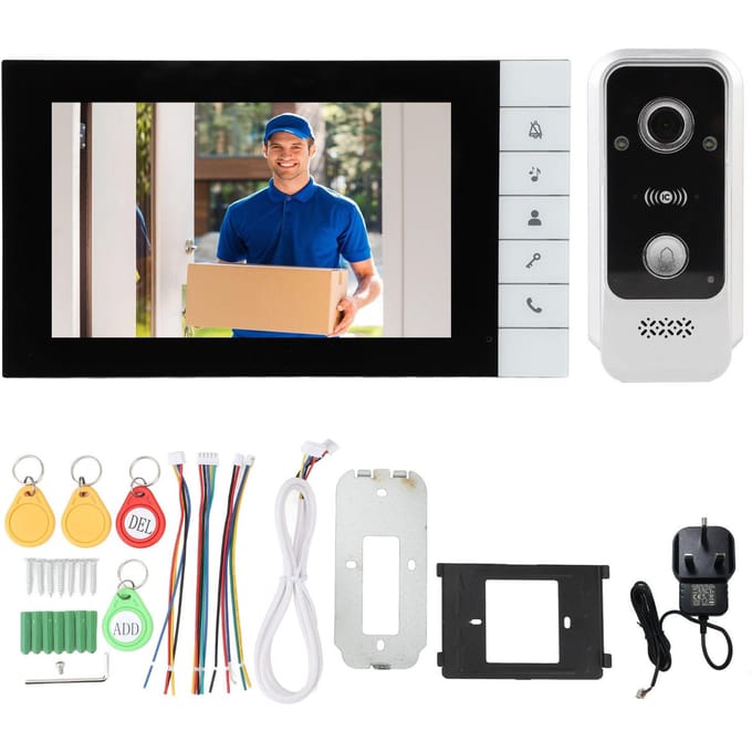 Video Deurintercom Kit 7-inch IPS Touchscreen IC-kaart Ontgrendeling 120 Graden Groothoek Nachtzicht