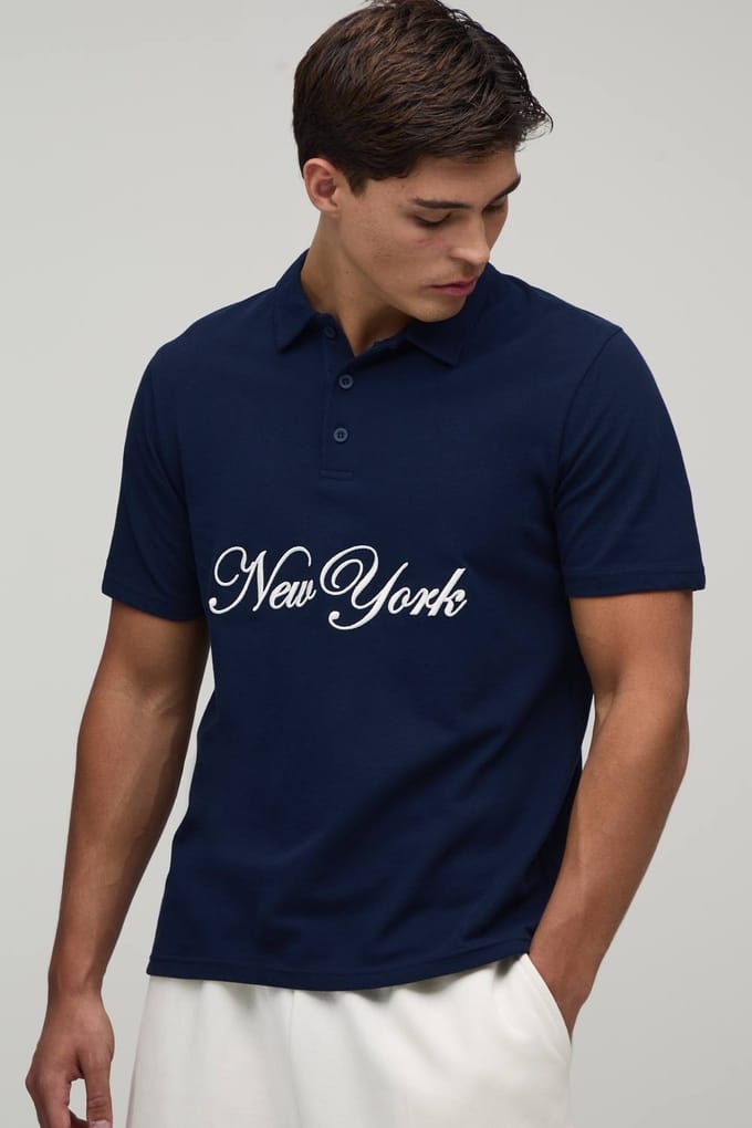 Regular Fit New York Embroidered Polo T-Shirt | Navy | Size Small