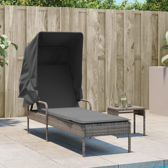 vidaXL - Ligbed - met - luifel - poly - rattan - grijs
