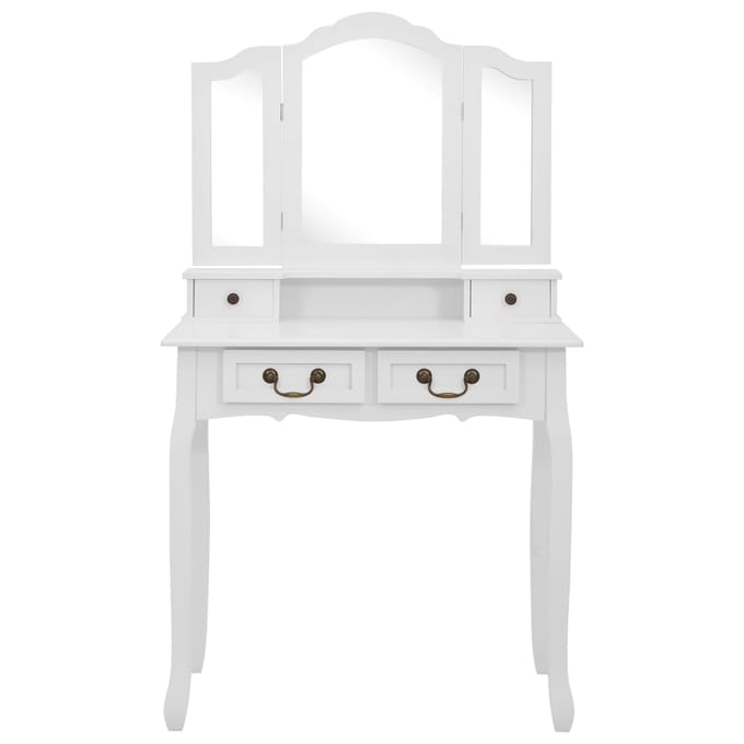 vidaXL - Kaptafelset - met - kruk - 80x69x141 - cm - paulowniahout - wit