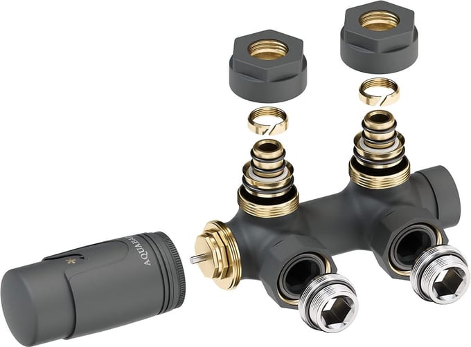 Radiatorkraan Thermostaat - Verwarming Aansluiting - Temperatuur Regelen - Universele Aansluitset - 50mm Middenaansluiting - Antraciet