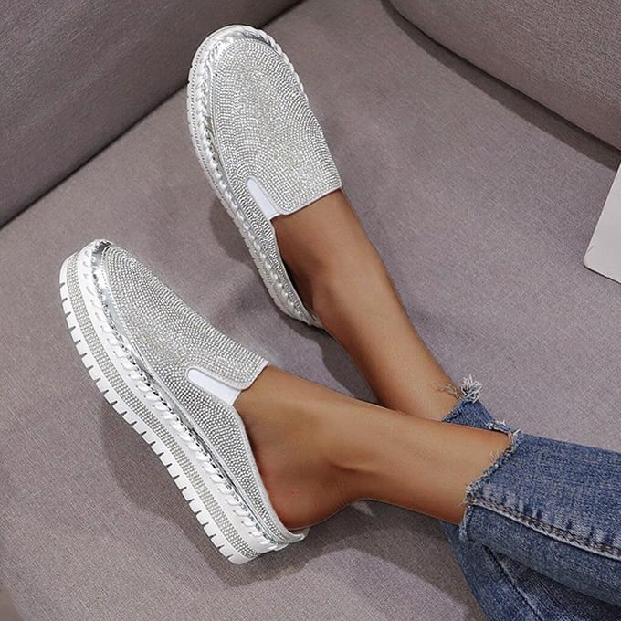 Espadrilles en cristal pour femmes, chaussures à plateforme respirantes et décontractées, mocassins plats pour dames 42