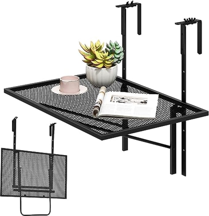 Inklapbare Balkonhangtafel 60 x 40 cm - Verstelbare Terrastafel voor Balkonleuningen - 20 kg Belastbaar