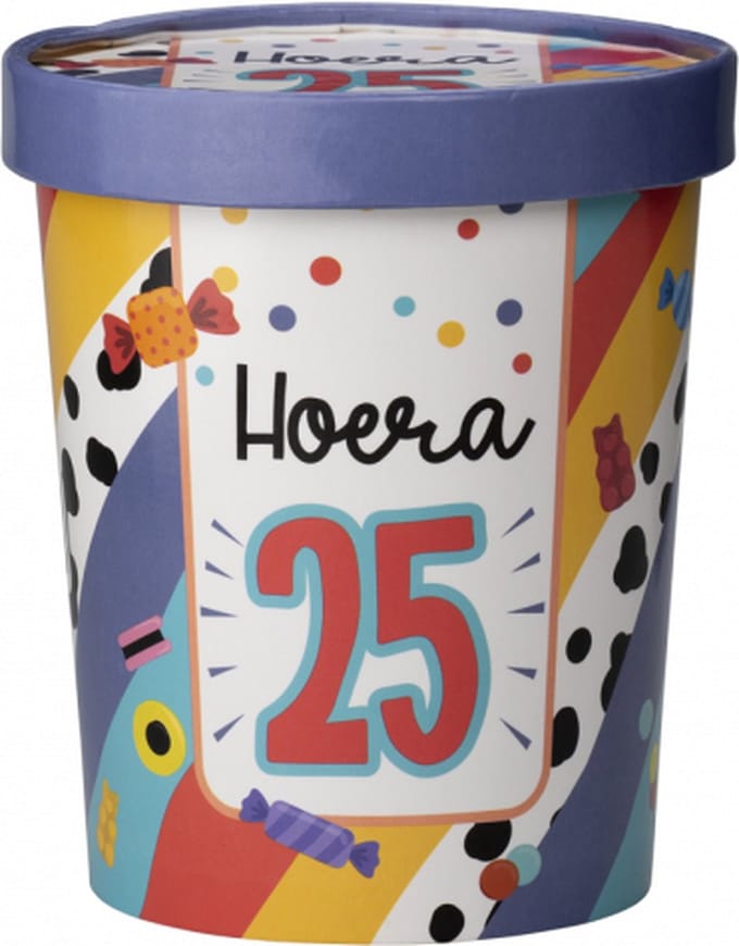 Snoeppot - 25 jaar - Candy Bucket - Gevuld met Snoep en Drop