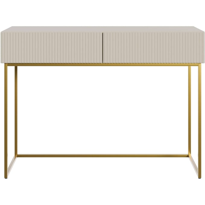 Selsey Veldio – Kaptafel met 2 lades en gefreesde fronten, greige met gouden poten, 110 cm