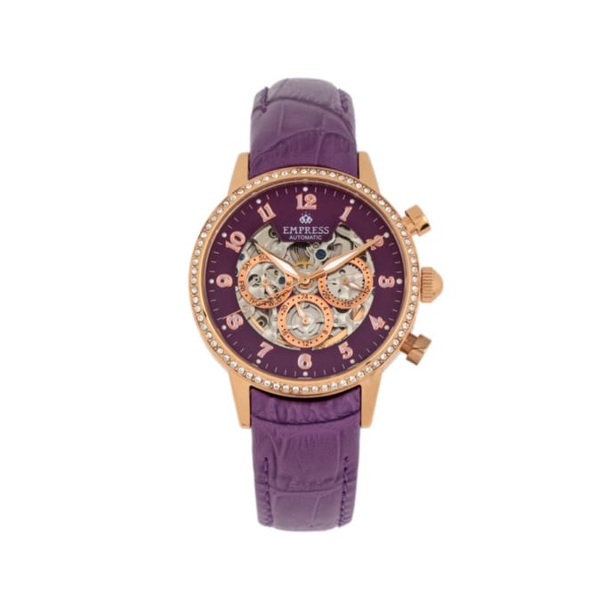 Keizerin Beatrice Automatische Skeleton Wijzerplaat Horloge met Leren Band en Dag/Datum