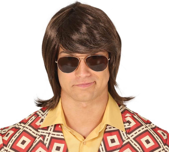 Fiestas Verkleedpruik - heren - stijl half lang haar - bruin - jaren 70 - Seventies/Disco
