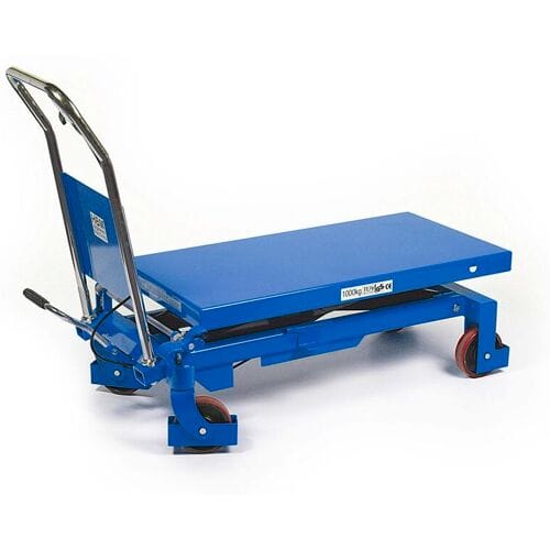 HBM verrijdbare werktafel / heftafel 1000 kg blauw