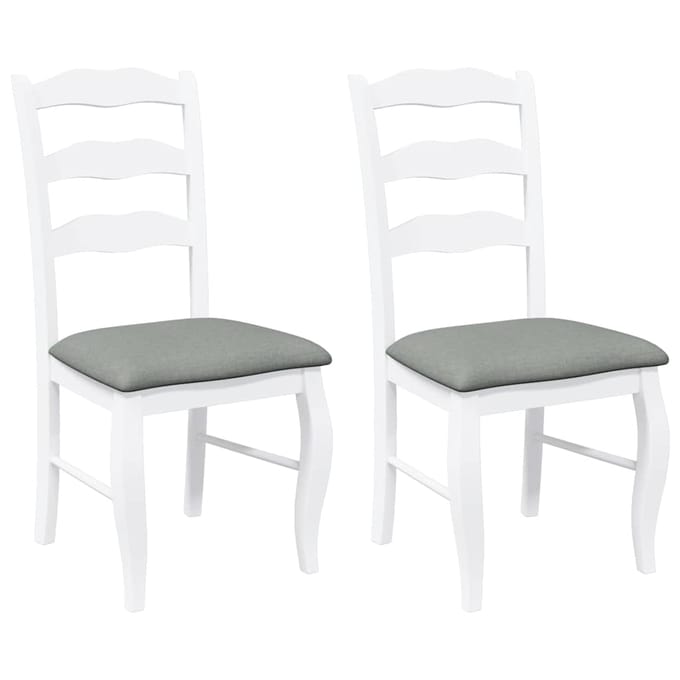 vidaXL - Eetkamerstoelen - met - kussens - 2 - stuks - wit - massief - hout - rubber