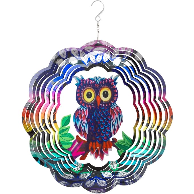 Windvanger HQ Metal Hanging Wind Spinner 3D Flashy Owl 110266 Multikleur 30 x 38 cm