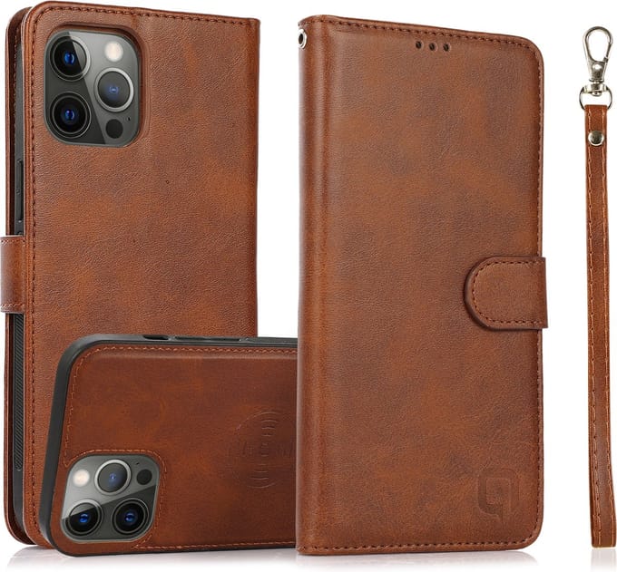 Perfeqt geschikt voor iPhone 14 Pro Max Uitneembare leer BookCase Hoesje - Antic Brown