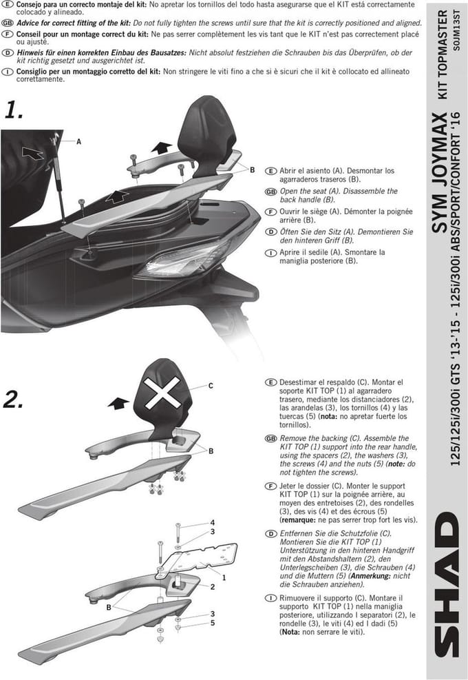 Support de top case Shad pour Scooter Sym 250 Joymax 2013 à 2020 Neuf