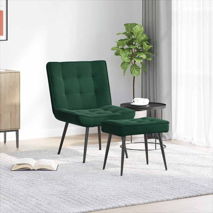 vidaXL - Relaxstoel - met - voetenbank - fluweel - donkergroen