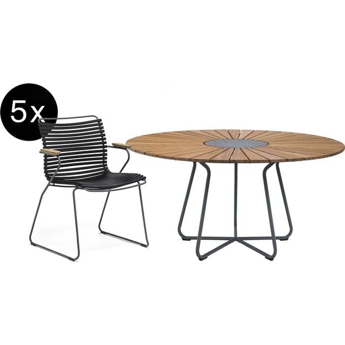 HOUE Bundel 5x Click fauteuil met lage rugleuning zwart + Circle tafel 150cm