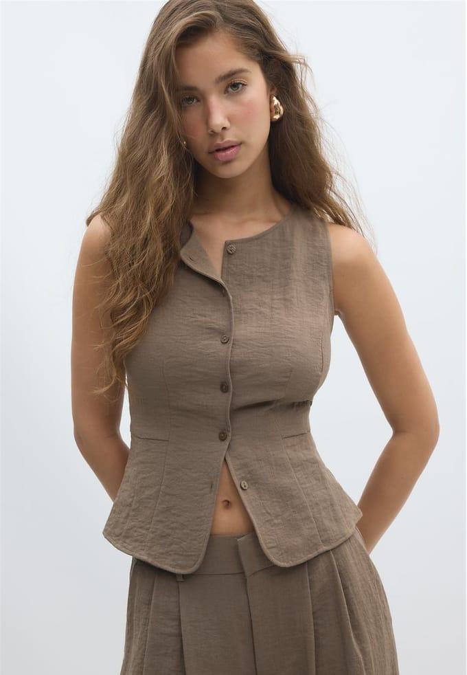 Stradivarius Gilet met knopen  Bruin XS