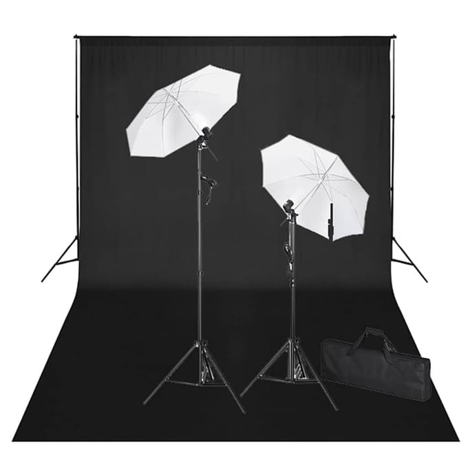 vidaXL - Studioset - met - zwarte - achtergrond - en - lampen - 600x300 - cm