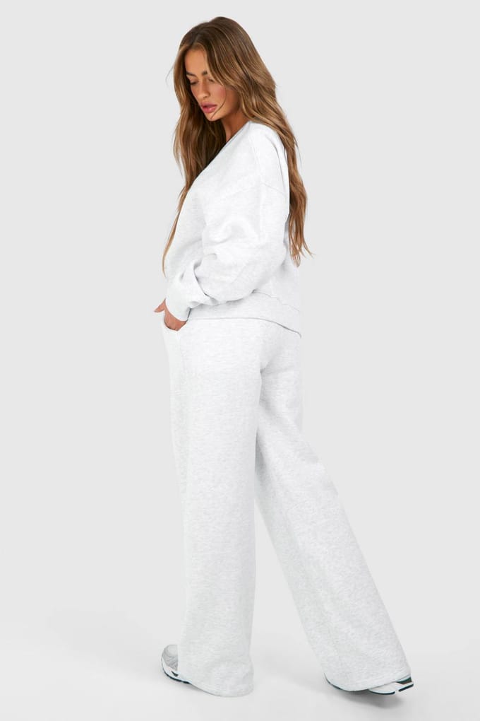 boohoo Dames Button Through Cardigan Sweatshirt And Straight Leg Jogger Tracksuit | Asgrijs | Maat: Medium
