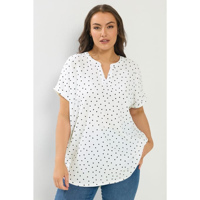 Yours Witte Getextureerde Top Met Stippen En Inkeping In De Hals Size 42