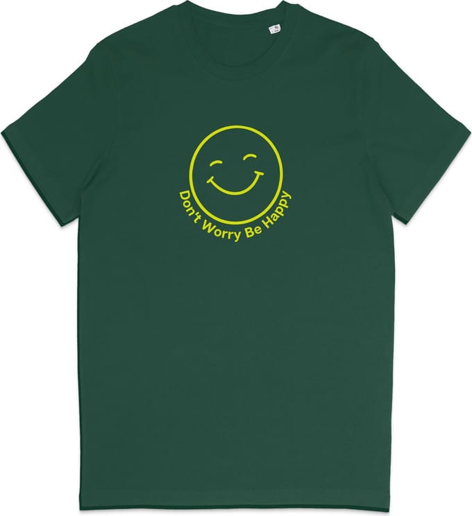T Shirt Smiley - Positieve Tekst Don't Worry Be Happy - Groen M