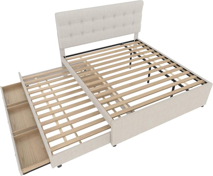 Gestoffeerd Tweepersoonsbed 140x200cm met Uitschuifbed en Opberglades