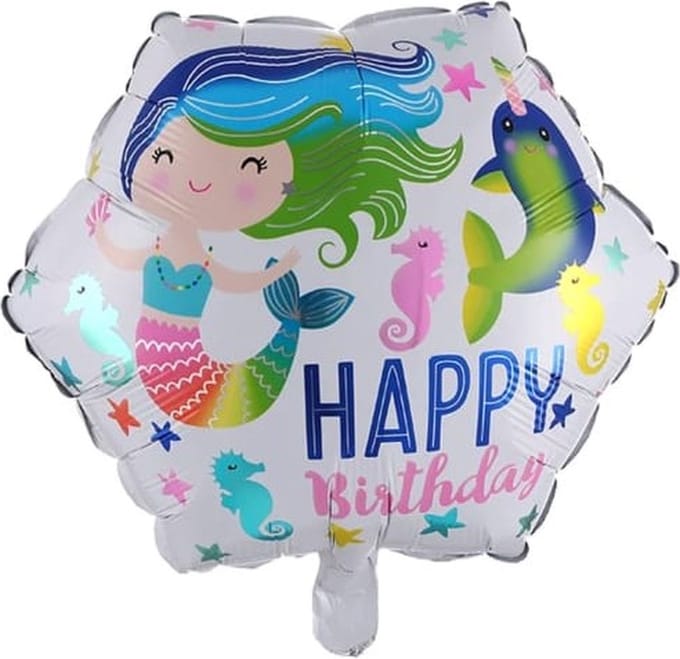Folieballon happy birthday zeemermin 45 cm