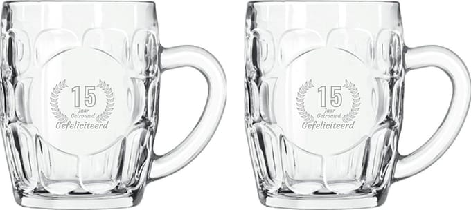 Gegraveerde set Bierpullen 55cl Gefeliciteerd 15 jaar getrouwd