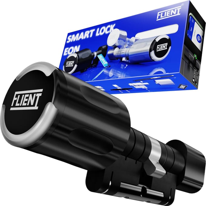 Flient® Smart Lock Eon - Slim Cilinderslot - 32.5/32.5 - Met Flient APP en Pasjes - Bluetooth & WiFi - RVS - Zwart/Zwart - Waterdicht