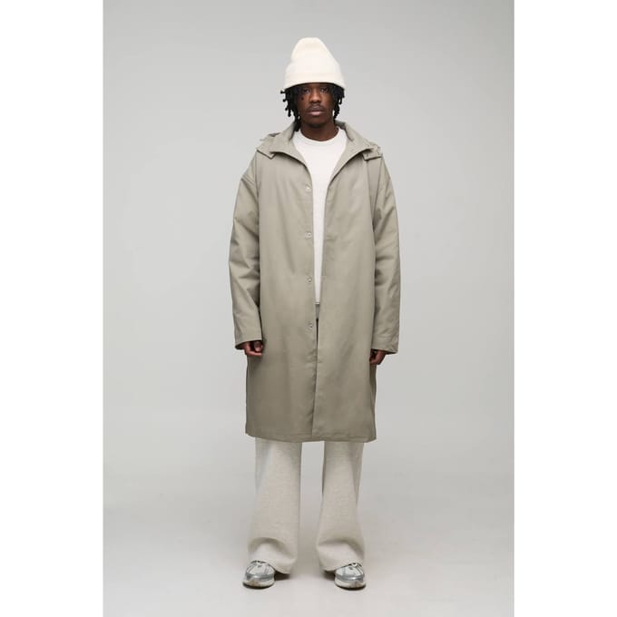Lang Model Regular Fit Mac met knoopsluiting en capuchon | Stone | Size Medium