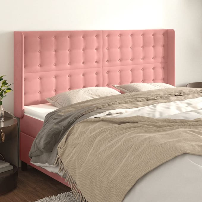 vidaXL - Hoofdbord - met - randen - 203x16x118/128 - cm - fluweel - roze