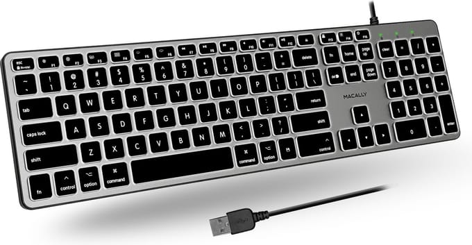Macally BLSLIMKEYPROSG Bedraad USB-A-toetsenbord met backlit verlichte toetsen voor Mac - Spacegray - U.S. (Amerikaans Engels)