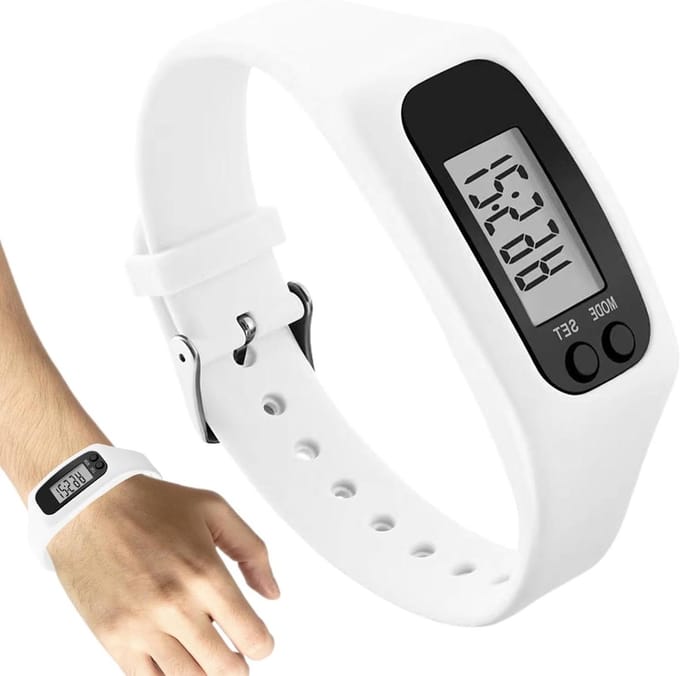 Stappenteller - Fitness tracker - Activiteit volgen - Groot display - 250 x 27 x 45 mm - Wit