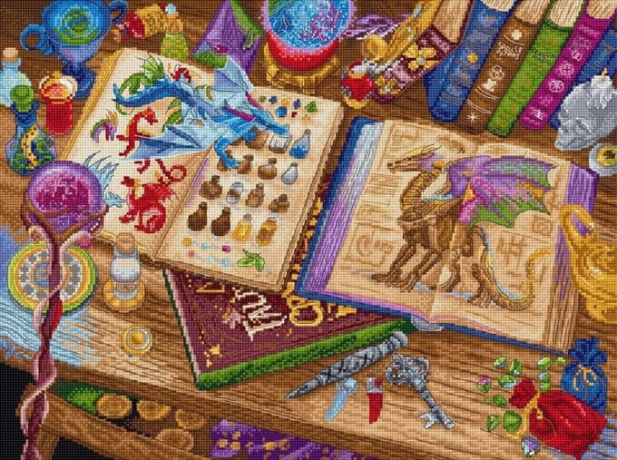 Borduurpakket LETISTITCH 9965 - Dragon Studies - Draken Studie