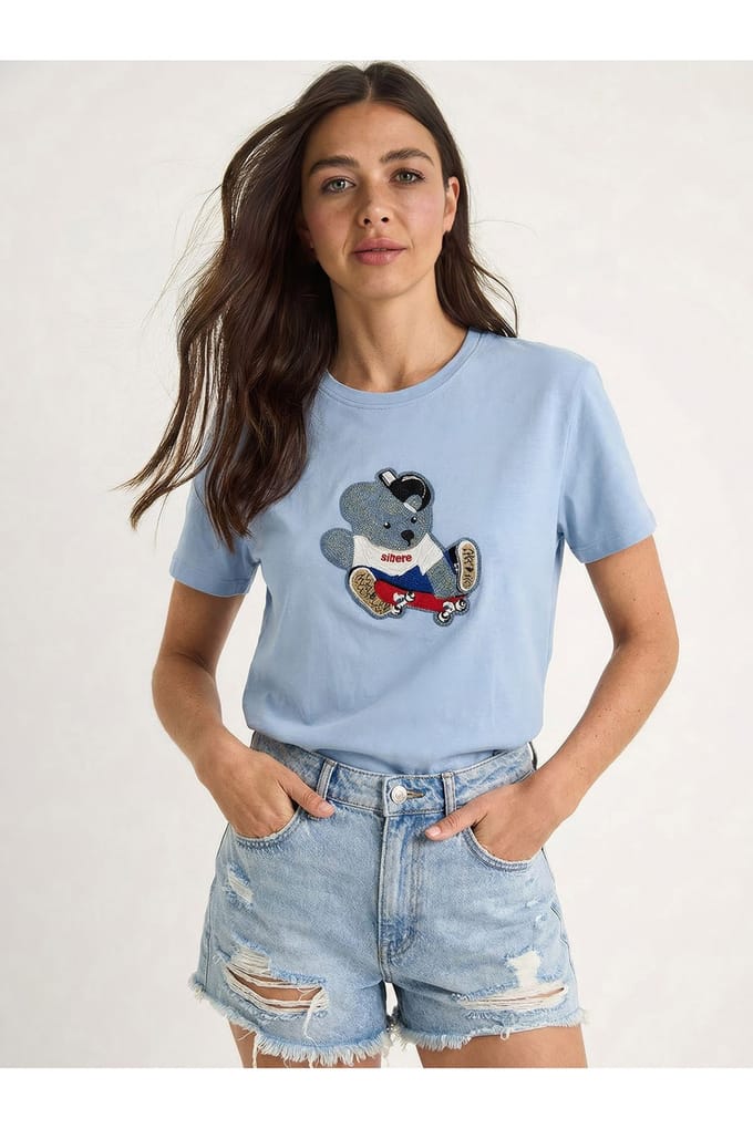 Geborduurd T-shirt met ronde hals