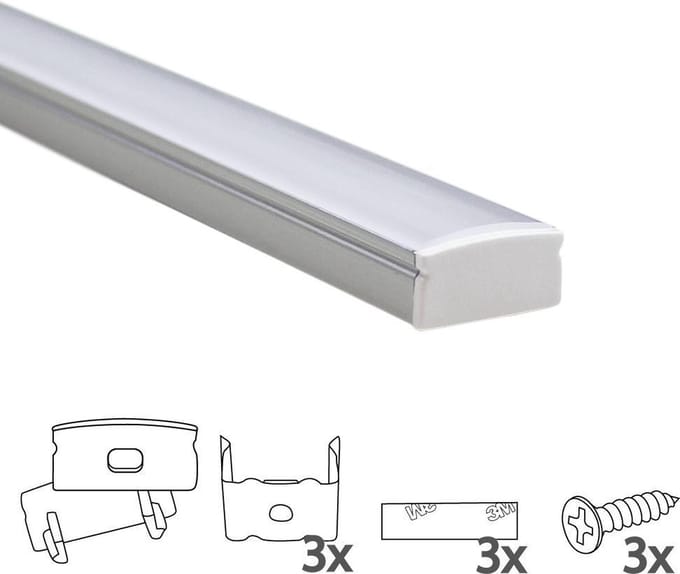 Led profiel opbouw - 1 meter - Aluminium - 8 mm hoog - Led strip profiel incl. afdekkap