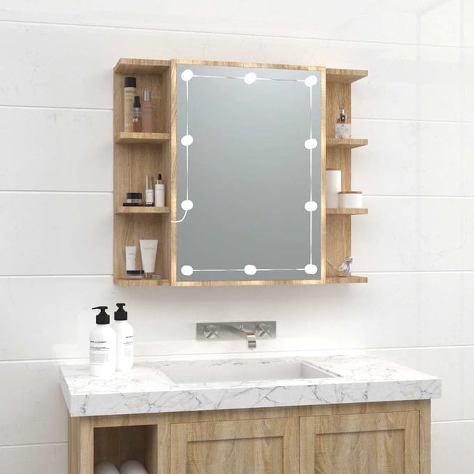 vidaXL - Spiegelkast - met - LED-verlichting - 70x16,5x60 - cm - sonoma - eikenkleur