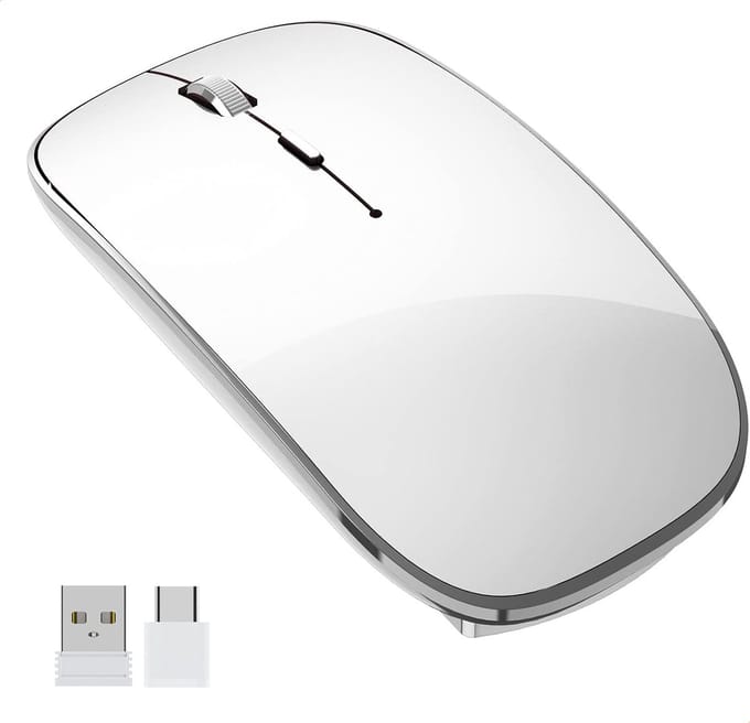 Gadgetplace Draadloze muis voor Laptop en Computer - Ergonomisch - Stille klik - USB C Adapter - Wit