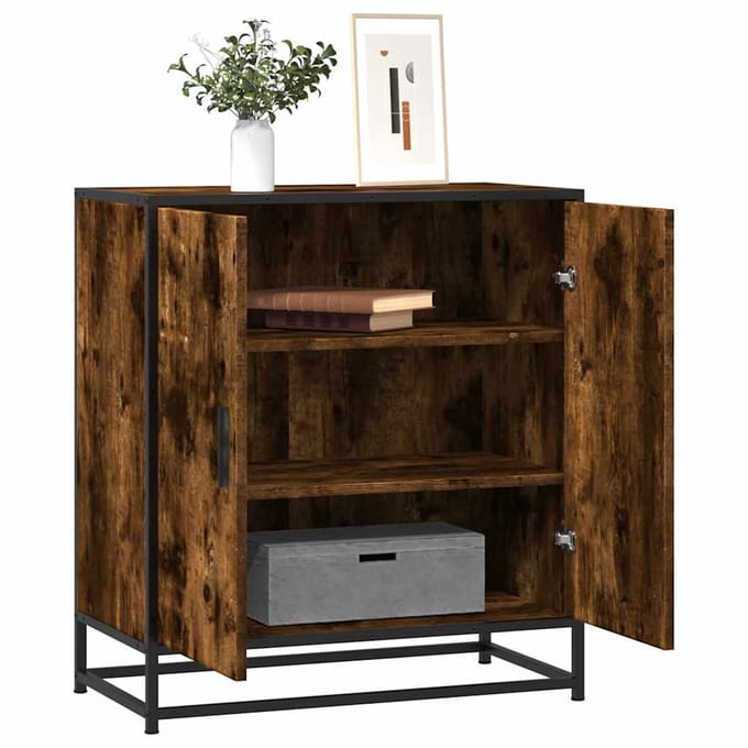 vidaXL Dressoir 68x35x76 cm bewerkt hout en metaal gerookt eiken
