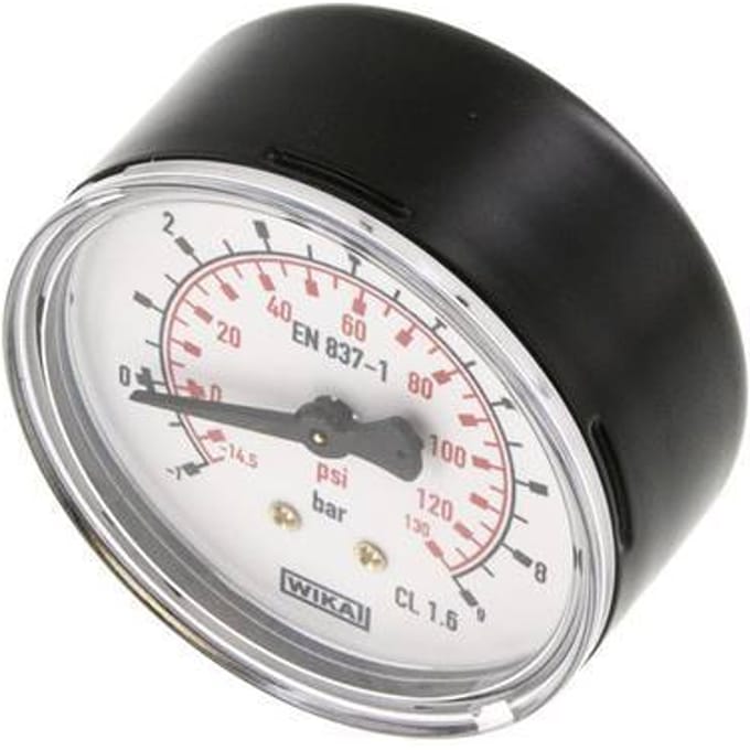 1..9 Bar Manometer Achteraansluiting Staal/Messing 63 mm Klasse 1.6