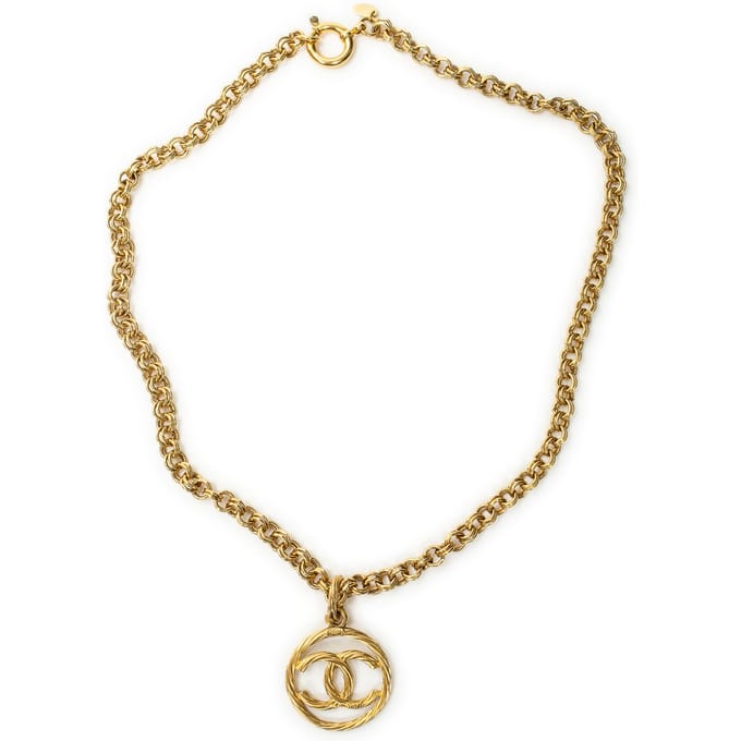 Large CC Round Pendant Chain Necklace  Ketting