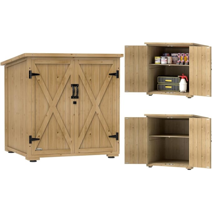 4goodz Tuinkast dubbele deuren en deksel 77,5x88x90 cm - Bruin