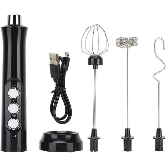 Elektrische Melkopschuimer Handheld Automatische Eierklopper Melkopschudder USB Opladen black