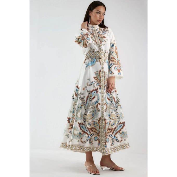 Paisley Print Maxi Jurk met Mandarin Collar