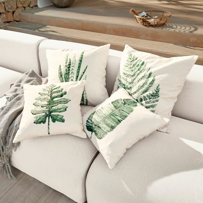 LOBERON Kussenhoes set van 4 Marly crème/groen