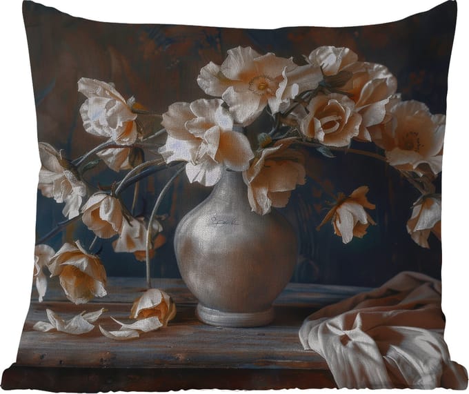 Tuinkussen - Bloemen - Vaas - Kunst - Stilleven - 40x40 cm - Weerbestendig