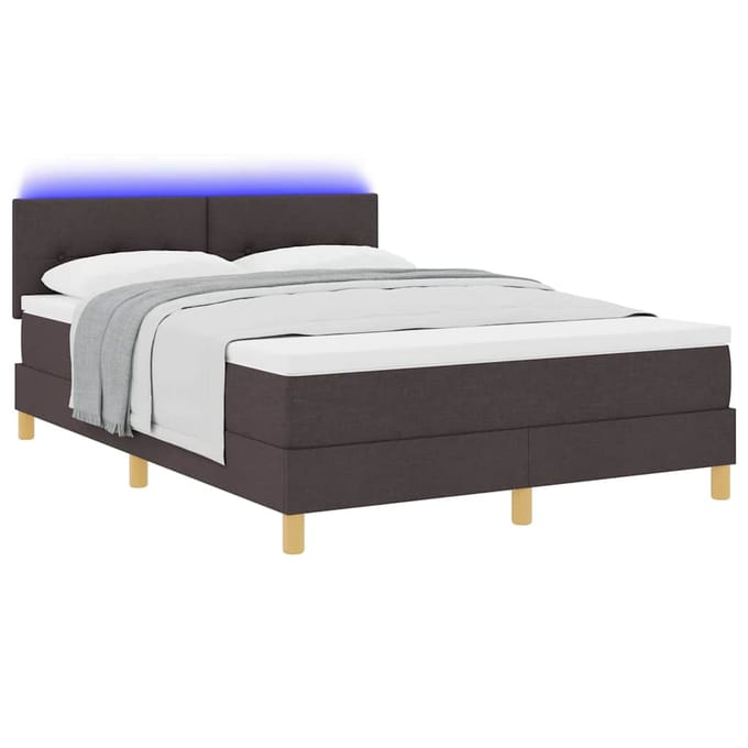 vidaXL - LED - Box - Spring - Bed - met - hoofdeinde - Donkerbruin - 140 - x - 190 - cm - Stof