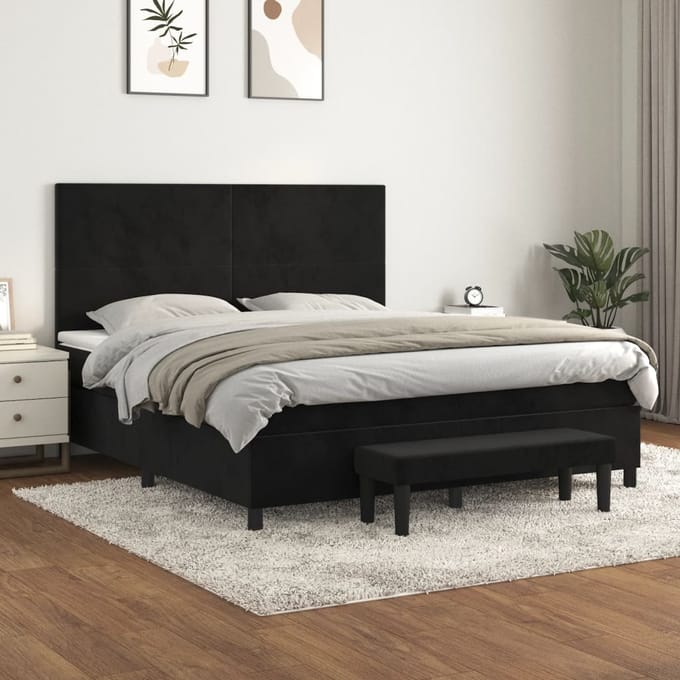 vidaXL - Boxspring - met - matras - fluweel - zwart - 160x200 - cm
