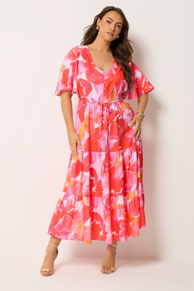 Yours Roze Gelaagde Jurk Met Bloemenprint Size 48