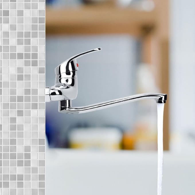 Wandgemonteerde Keukenkraan Warm Koud Water Mengkraan Dubbele Gaten white