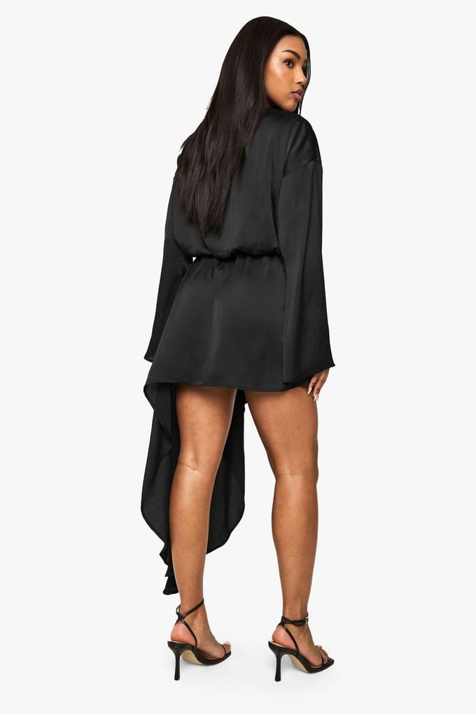 boohoo Dames Mini-jurk met boothals en blouson-drape | Black | Maat: 8